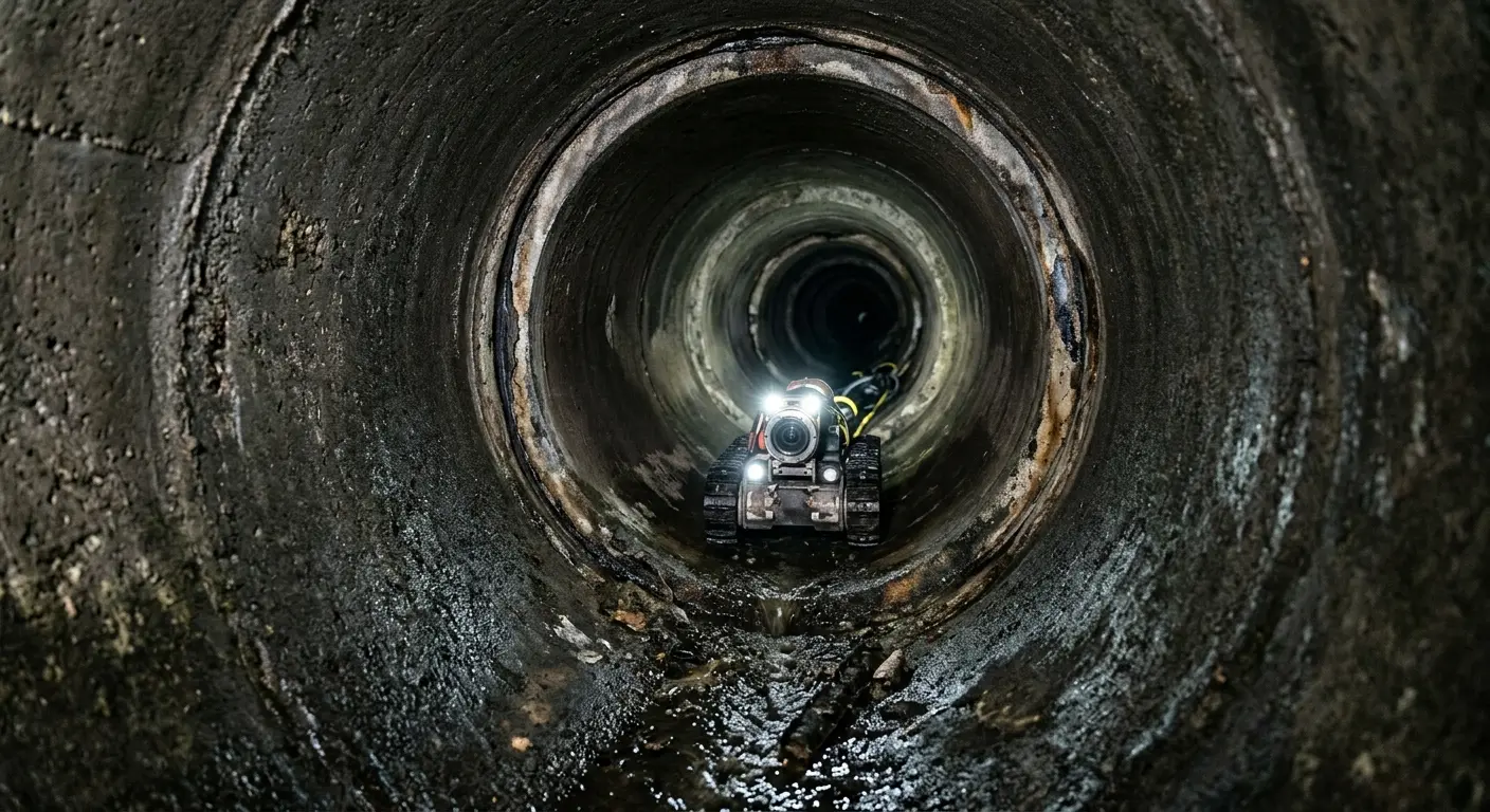 Robotic sewer camera inspecting pipe interior for Drain Snake Service in Bell
