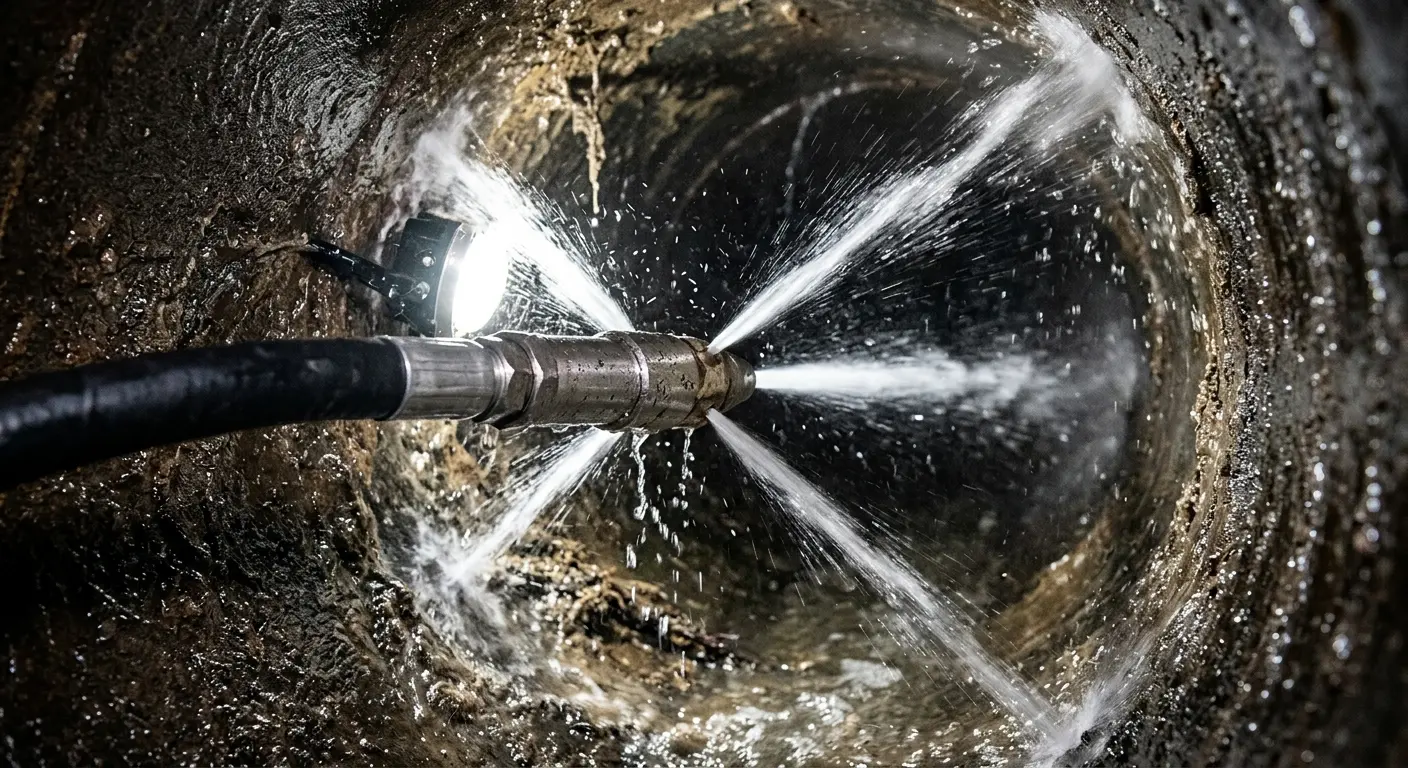 High-pressure hydro jetting nozzle cleaning sewer pipe for Sewer Cleanout in Bell